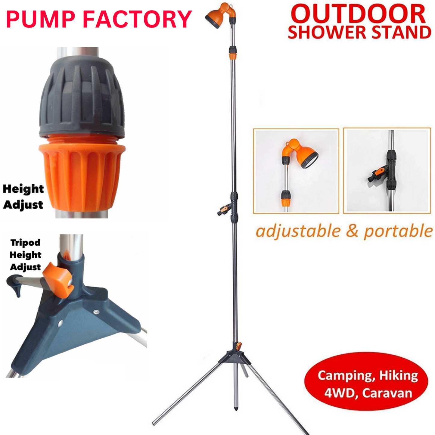 KASA Portable Outdoor Shower Garden Camping Beach Pool Height Adjustable Tripod