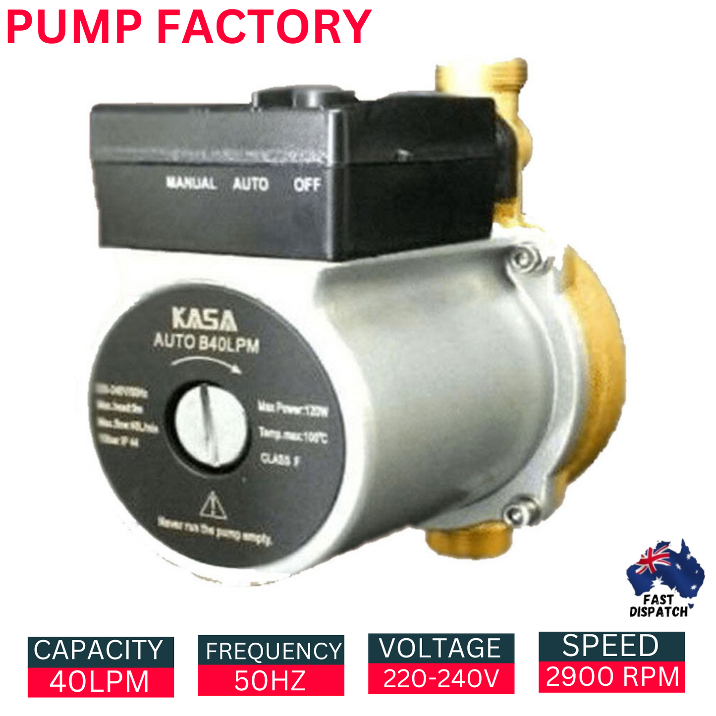 KASA Auto Brass Hotwater Heater Booster Pump Steel Gravity Fed System Caravans