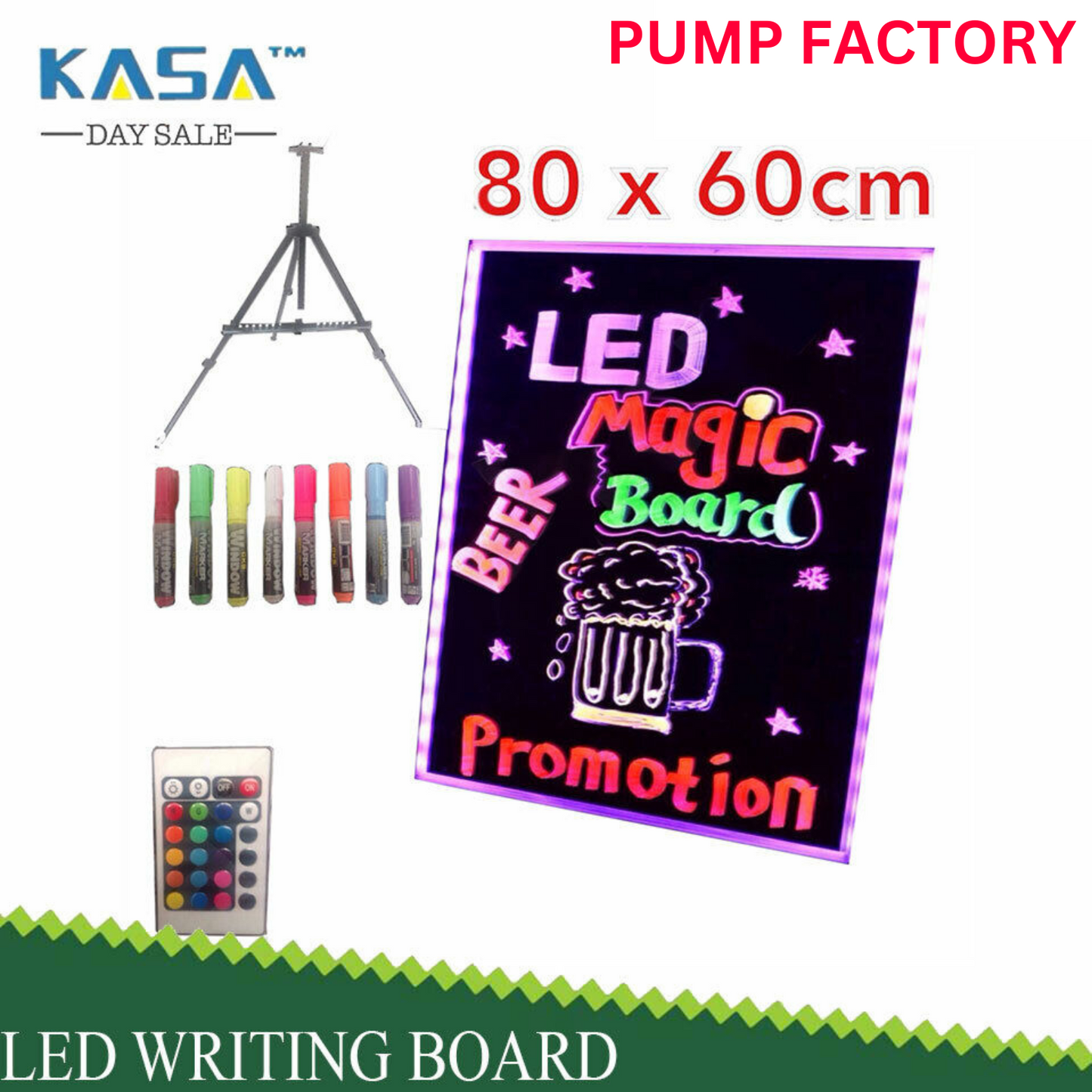 Kasa LED Writing Board Neon Sign Signage Fluorescent Light Remote 80 x 60 cm