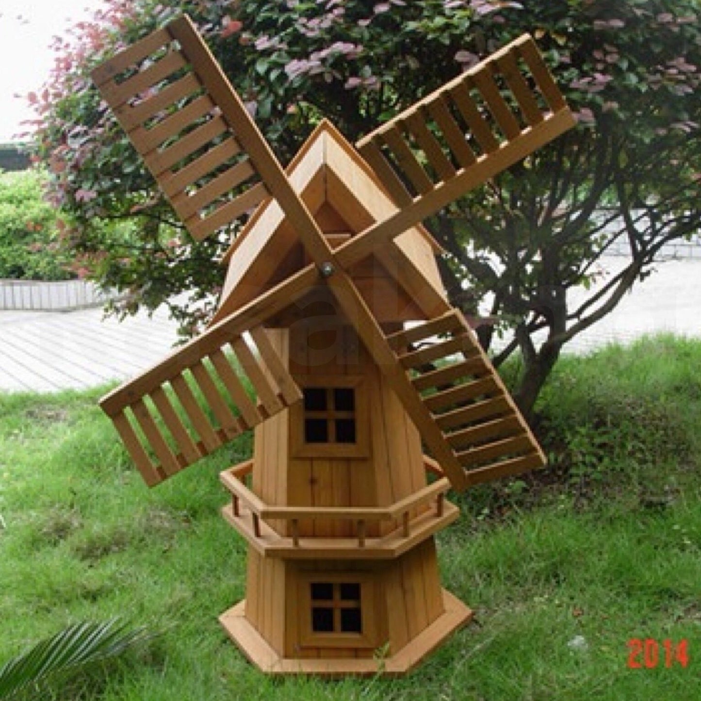 NEW 90CM WOODEN WINDMILL GARDEN ORNAMENT PLANT HOLDER OUTDOOR STATUE BIRD HOUSE!