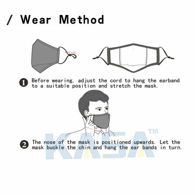 KASA Reusable Face Mask Washable Anti Air Pollution cotton Fabric with 2 Free Filters 1X Activated Carbon Filter Anti Dust Earloop Mask Breathable Cotton