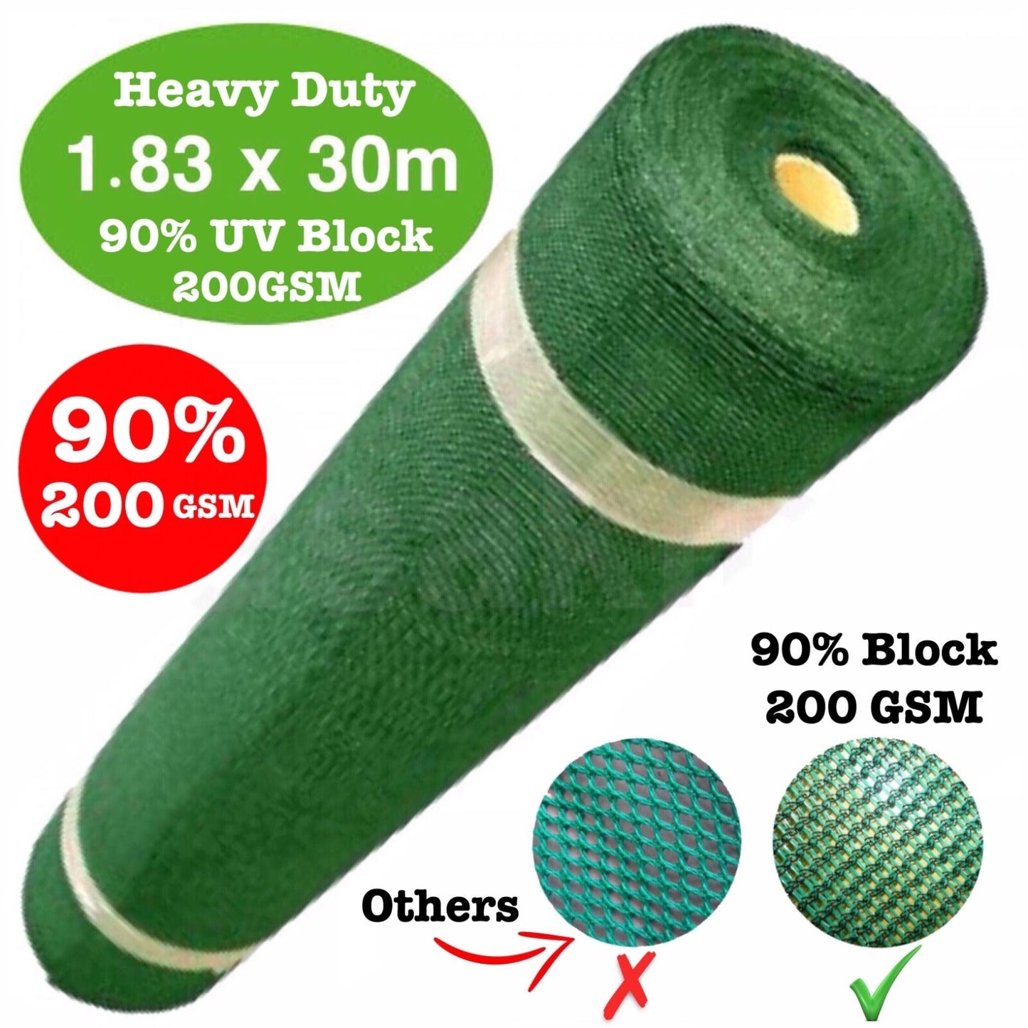 90% GREEN 1.83 x 30m Instahut Shade Shadecloth Scaffold Fencing Mesh 200 Outdoor