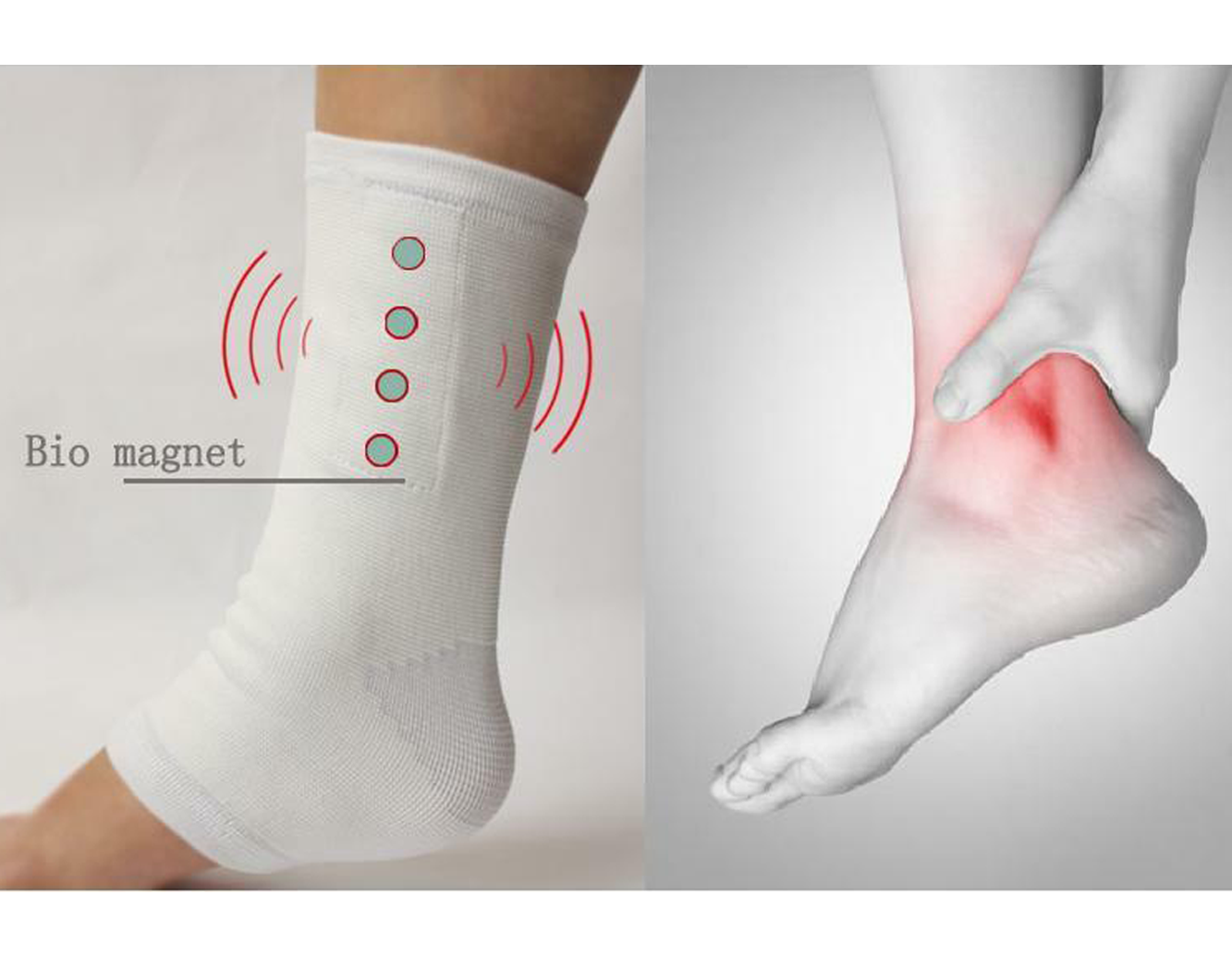Magnetic Ankle & Heel Support Joint Recovery Sore Pain Therapy Sock Colour-White