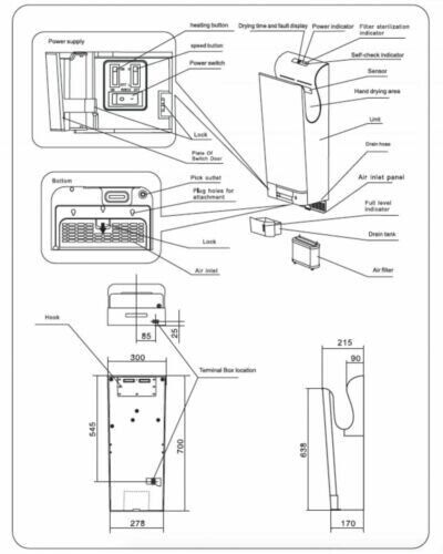Washroom Lavatory Hand Dryer Brushless machine White Automatic Excessive Speed
