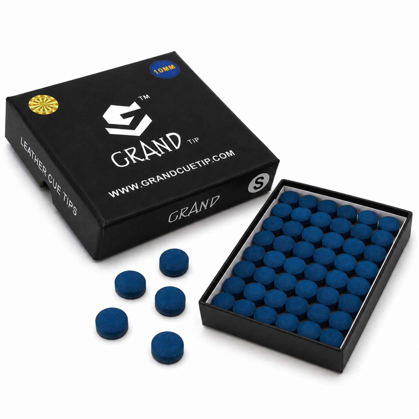 Grand Snooker Pool Cue Tips 10mm Soft Box Of 50 Oak Pressed Leather Blue Colour