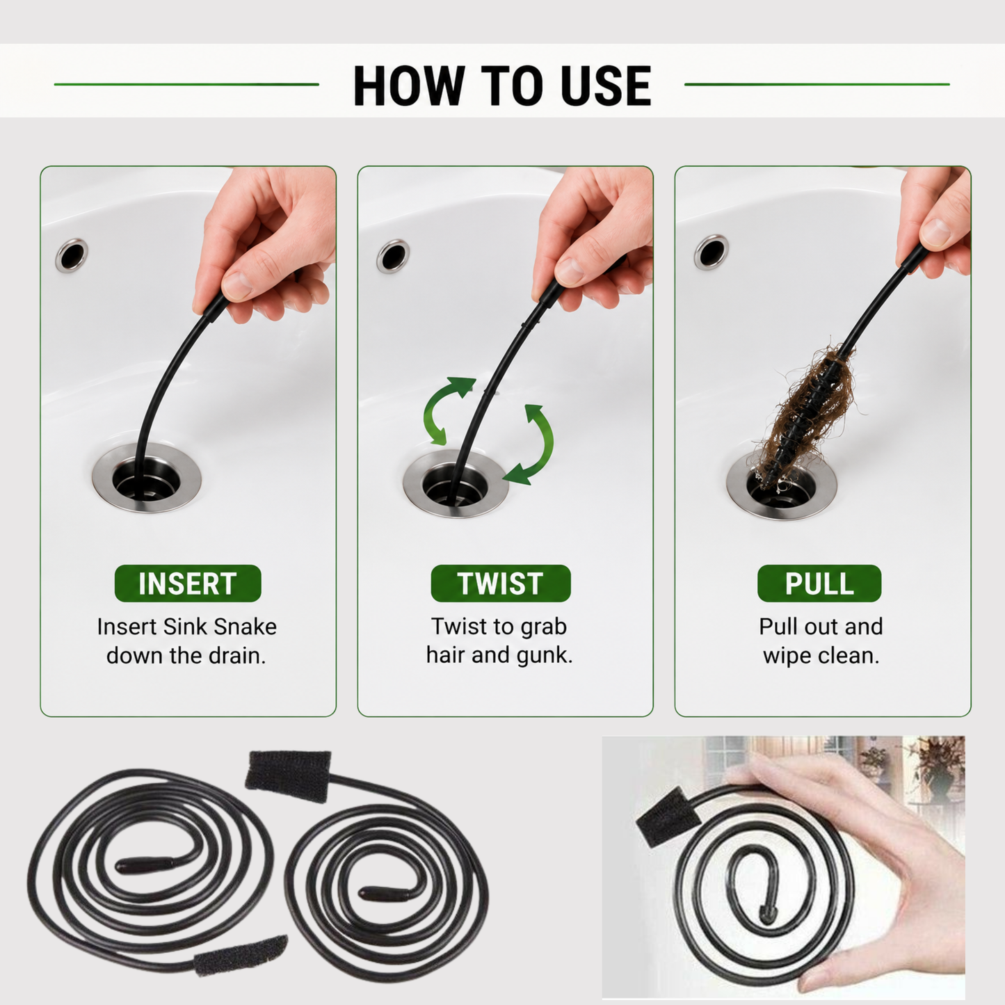 Turbo Snake Unclog Sink Tub Drain Clean Bathroom Hair Remover Kitchen Pipe Tool