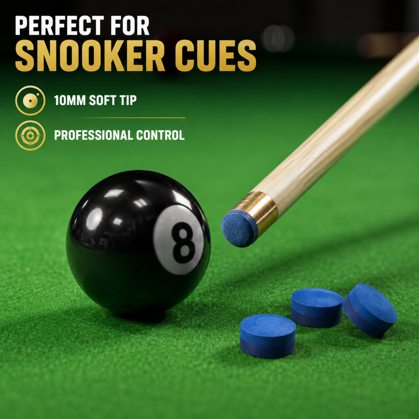 Grand Snooker Pool Cue Tips 10mm Soft Box Of 50 Oak Pressed Leather Blue Colour