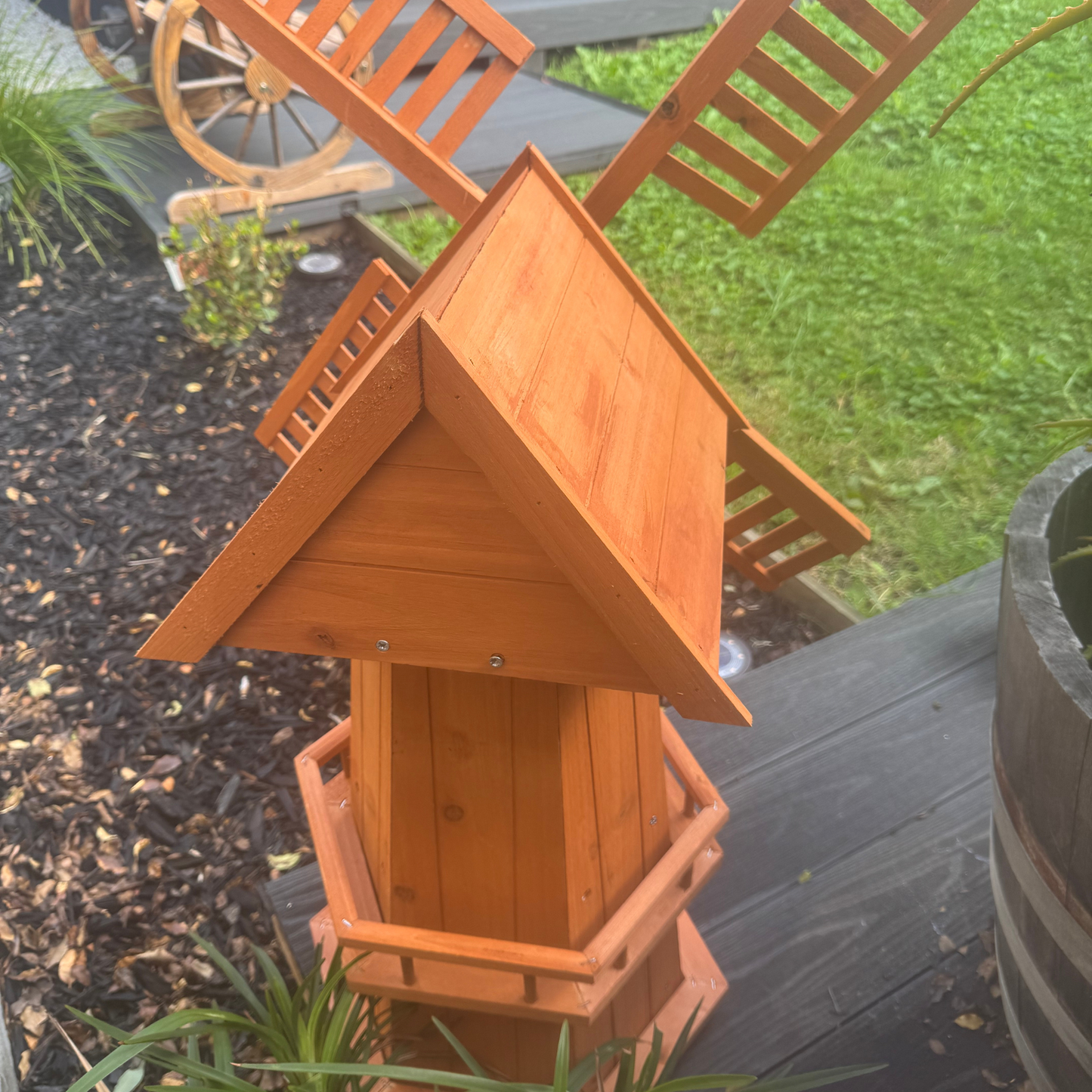 NEW 90CM WOODEN WINDMILL GARDEN ORNAMENT PLANT HOLDER OUTDOOR STATUE BIRD HOUSE!