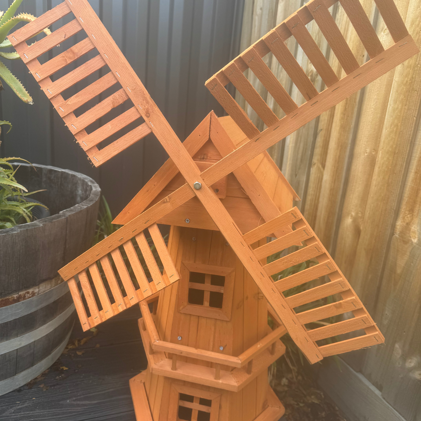 NEW 90CM WOODEN WINDMILL GARDEN ORNAMENT PLANT HOLDER OUTDOOR STATUE BIRD HOUSE!