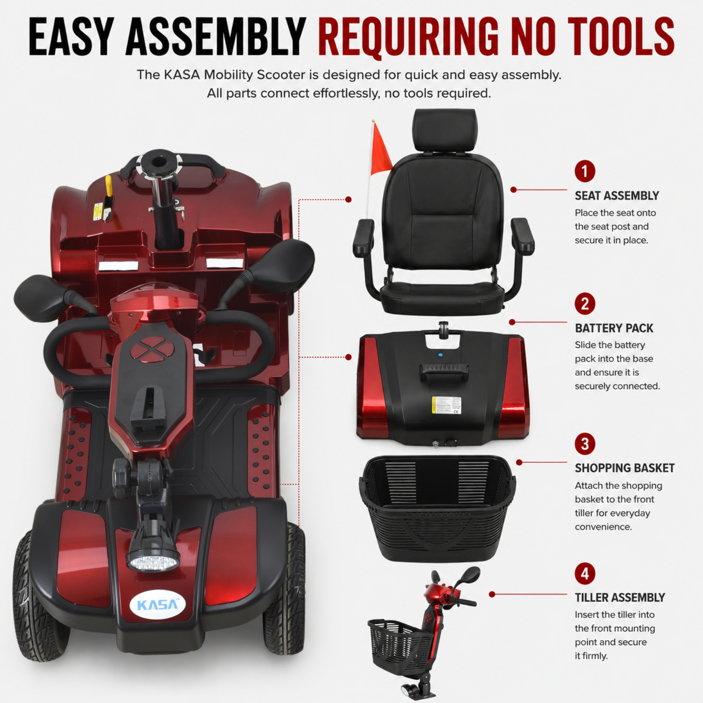 KASA Electric Mobility Scooter Portable 24V 20AH 350W Lithium Battery 10 Inch Tyres Elderly Aid Smart E-Scooter