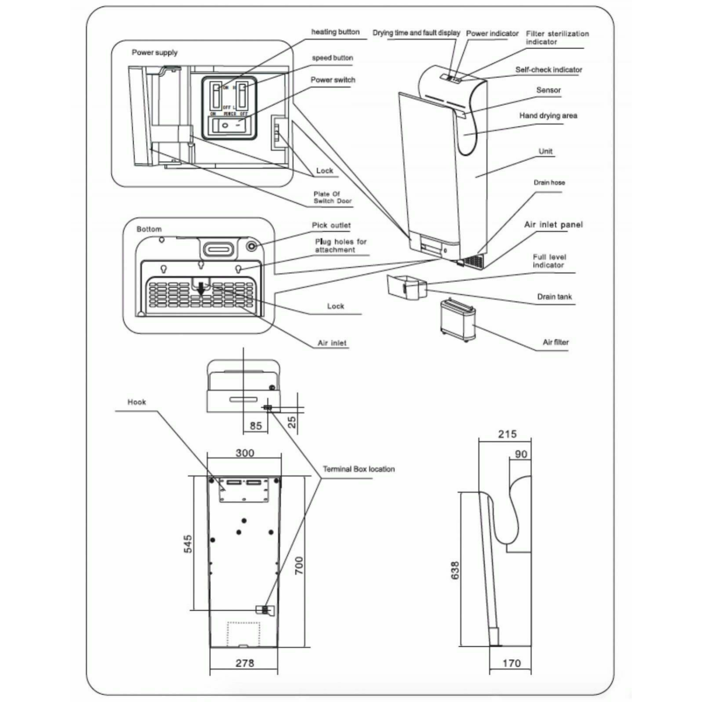 Washroom Lavatory Hand Dryer Brushless machine White Automatic Excessive Speed