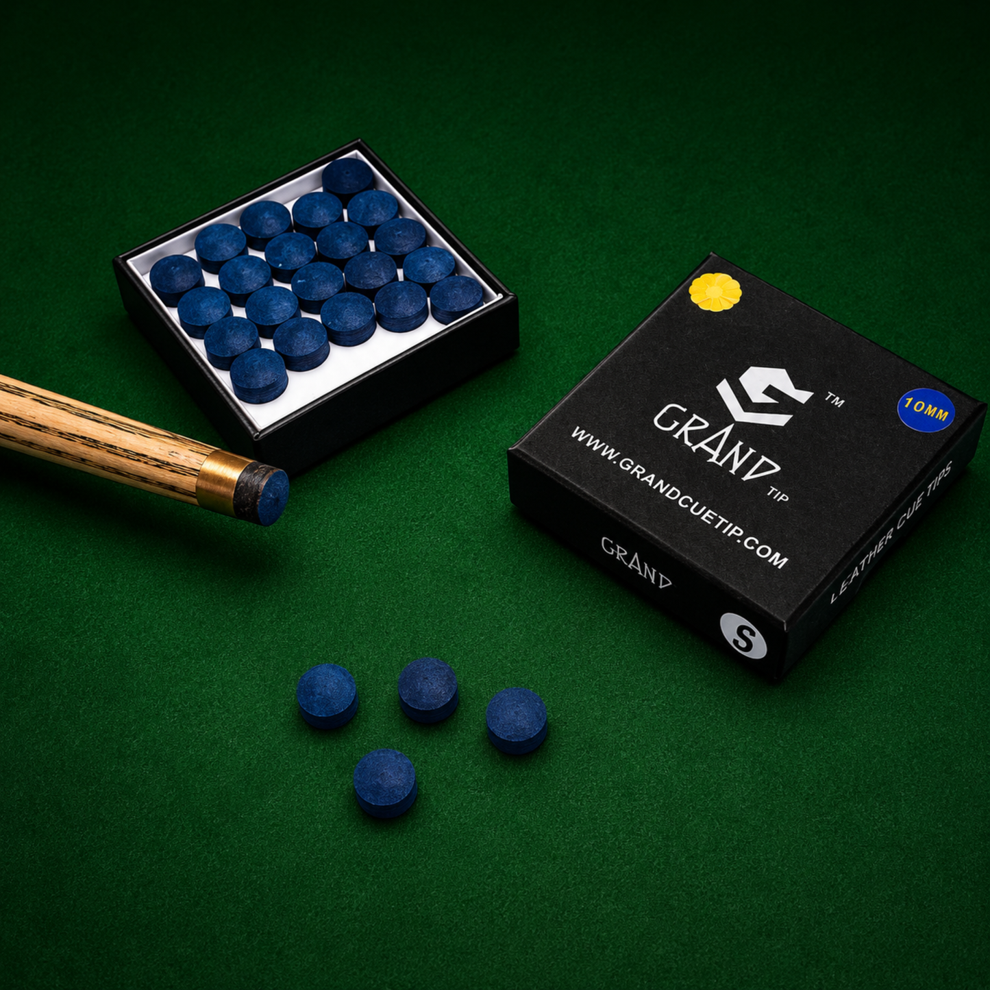 Grand Snooker Pool Cue Tips 10mm Soft Box Of 50 Oak Pressed Leather Blue Colour