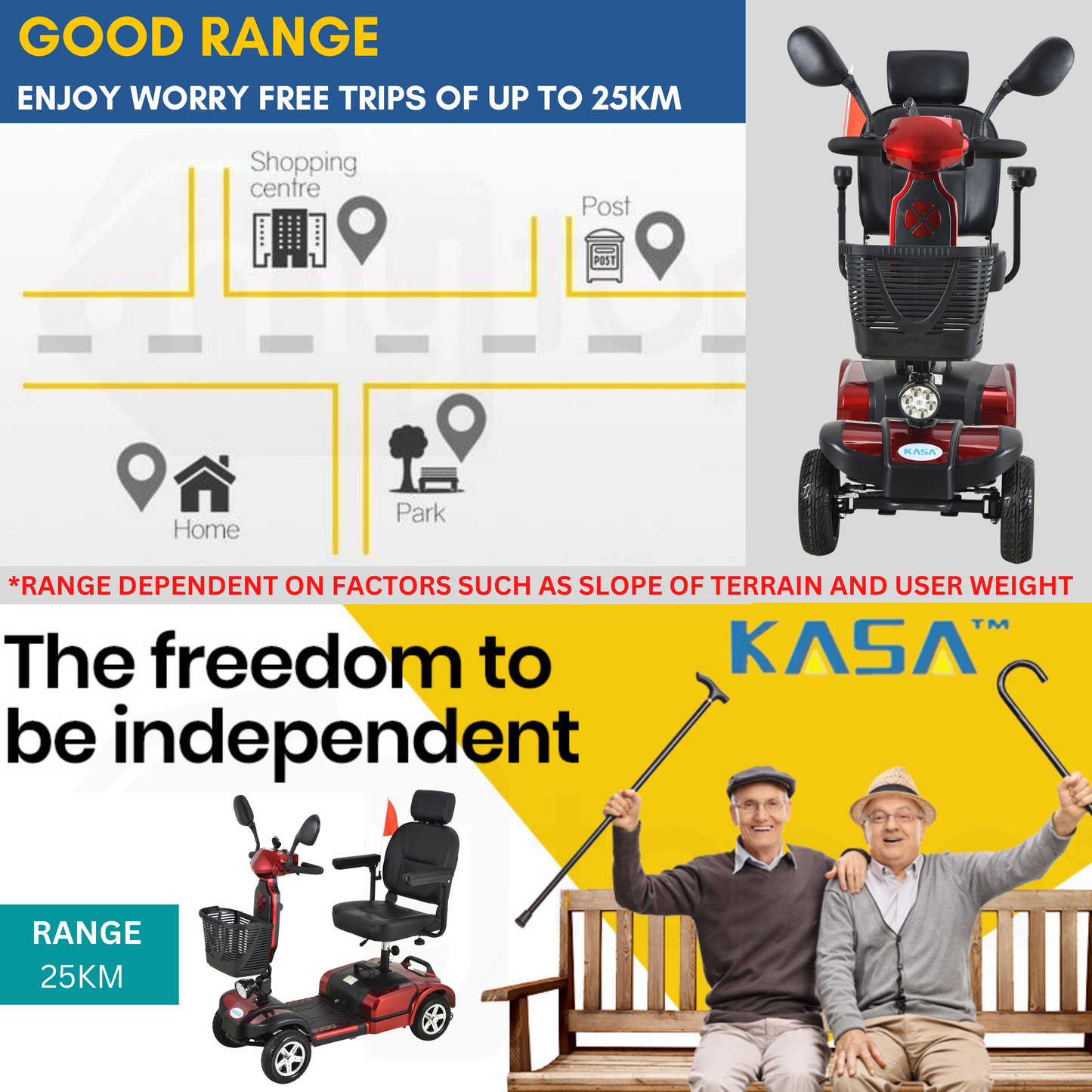 KASA Electric Mobility Scooter Portable 24V 20AH 350W Lithium Battery 10 Inch Tyres Elderly Aid Smart E-Scooter