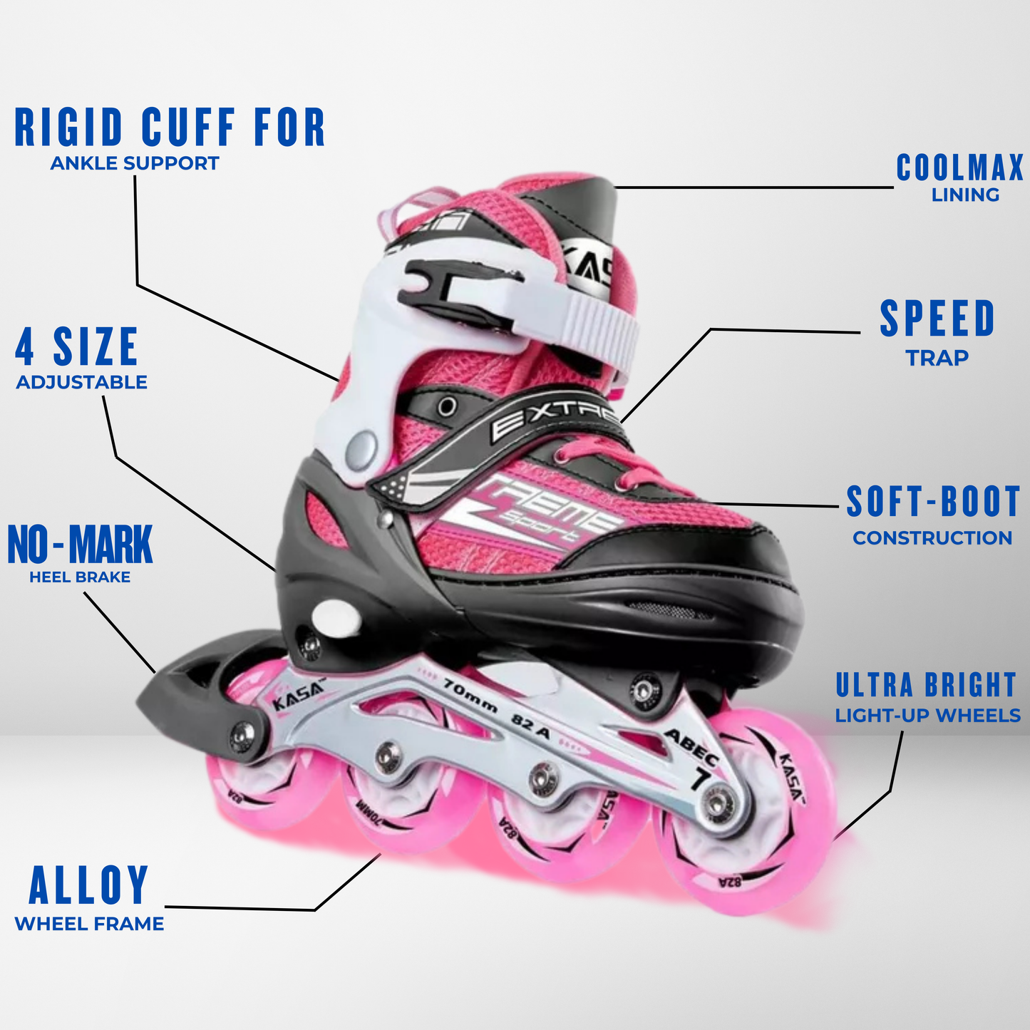 Inline Skate Roller Blades Adjustable Skating Shoes Pink S(EU 29-32)