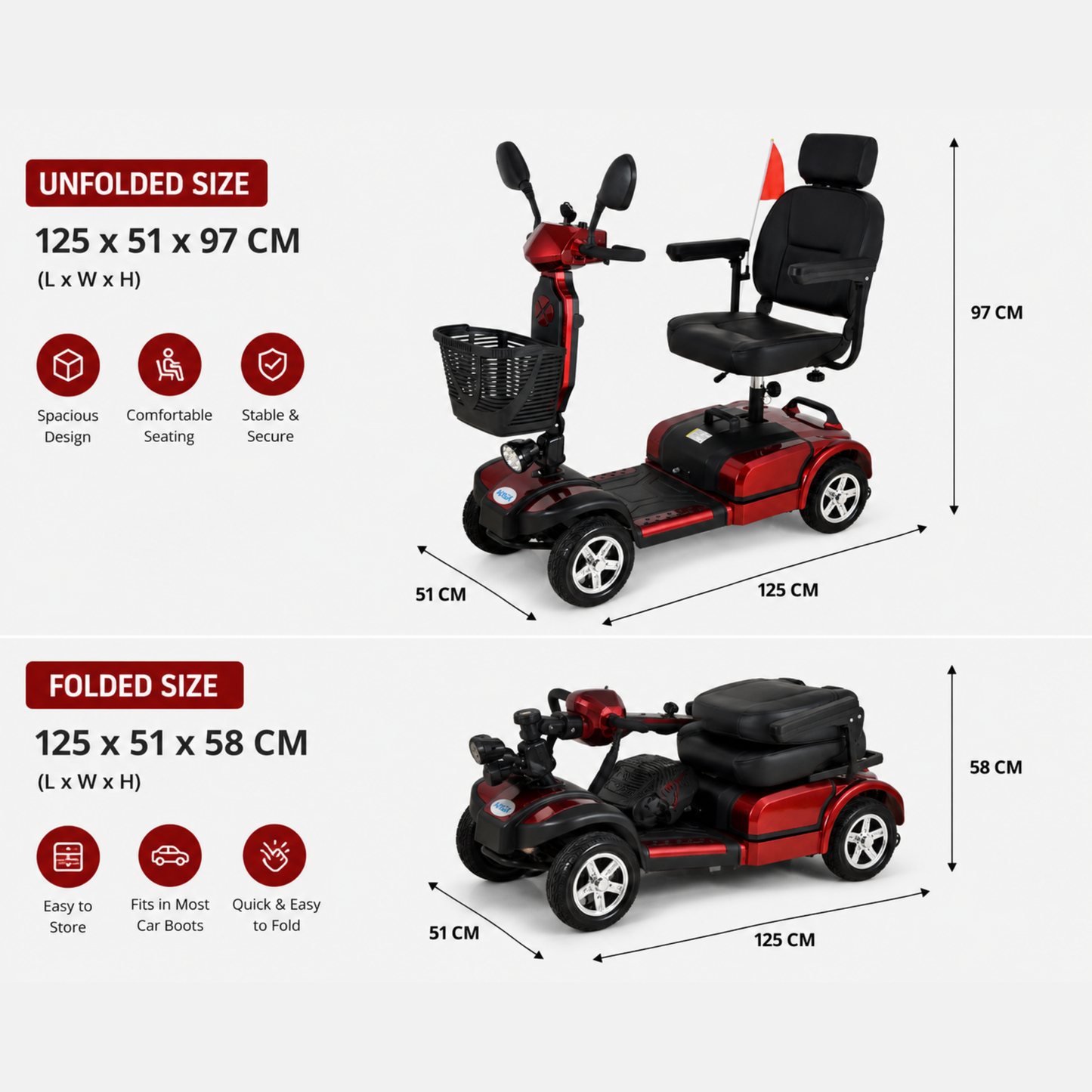 KASA Electric Mobility Scooter Portable 24V 20AH 350W Lithium Battery 10 Inch Tyres Elderly Aid Smart E-Scooter