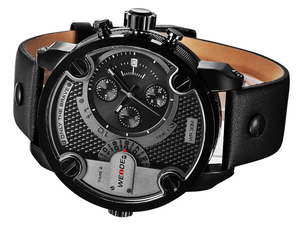 BLACK - BLACK UNISEX QUARTZ WEIDE SPORTS WATCH GENUINE LEATHER 30M WATERPROOF
