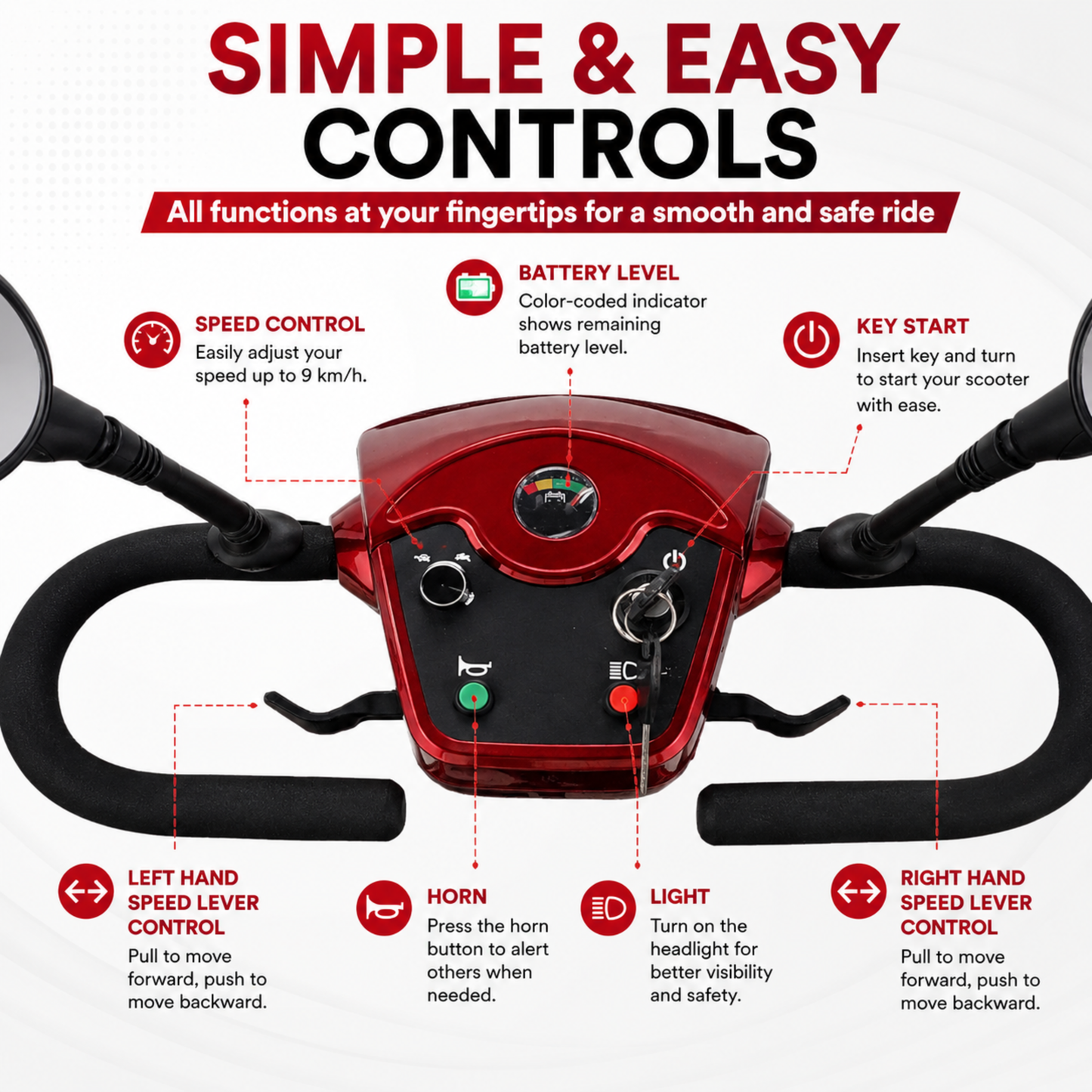KASA Electric Mobility Scooter Portable 24V 20AH 350W Lithium Battery 10 Inch Tyres Elderly Aid Smart E-Scooter