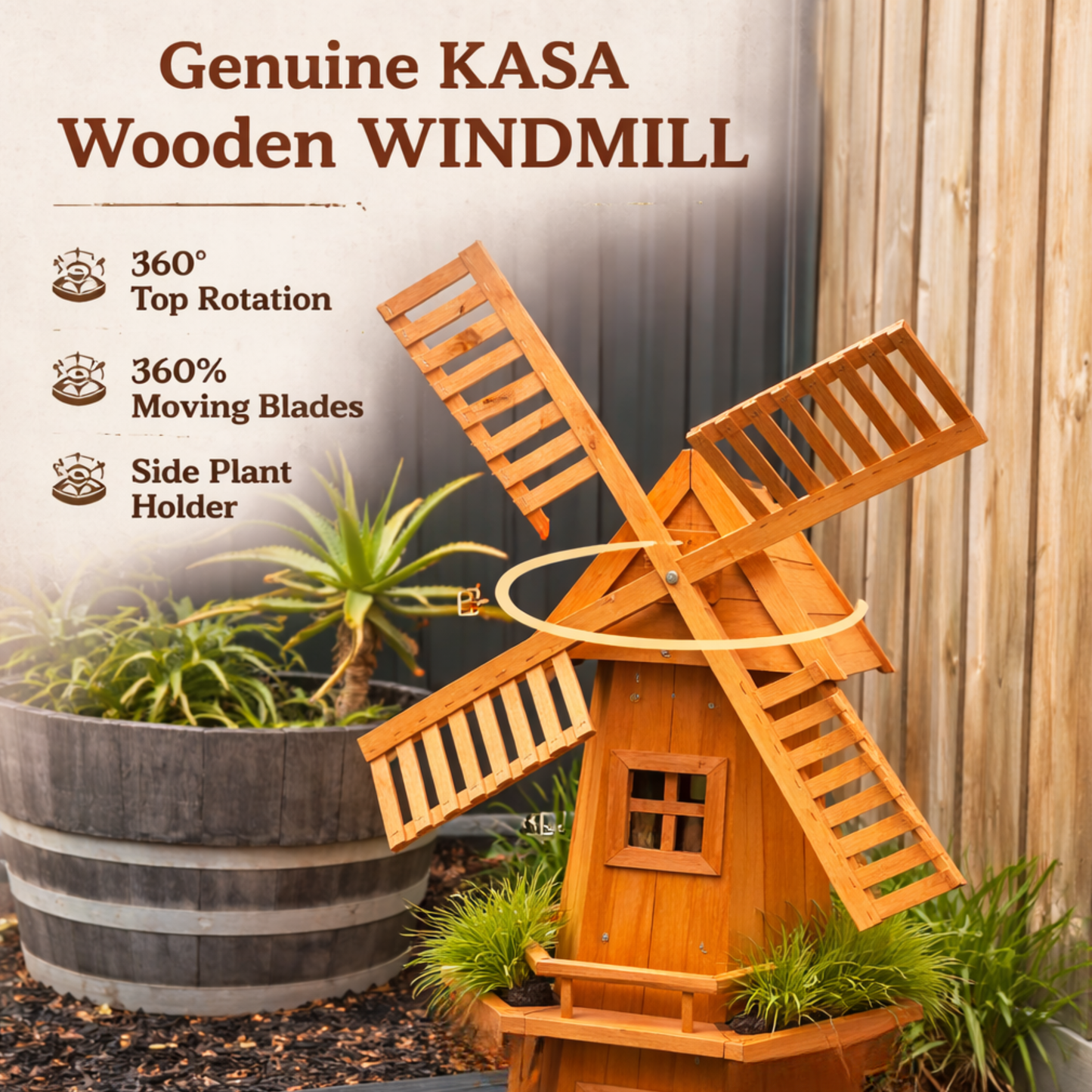 NEW 90CM WOODEN WINDMILL GARDEN ORNAMENT PLANT HOLDER OUTDOOR STATUE BIRD HOUSE!