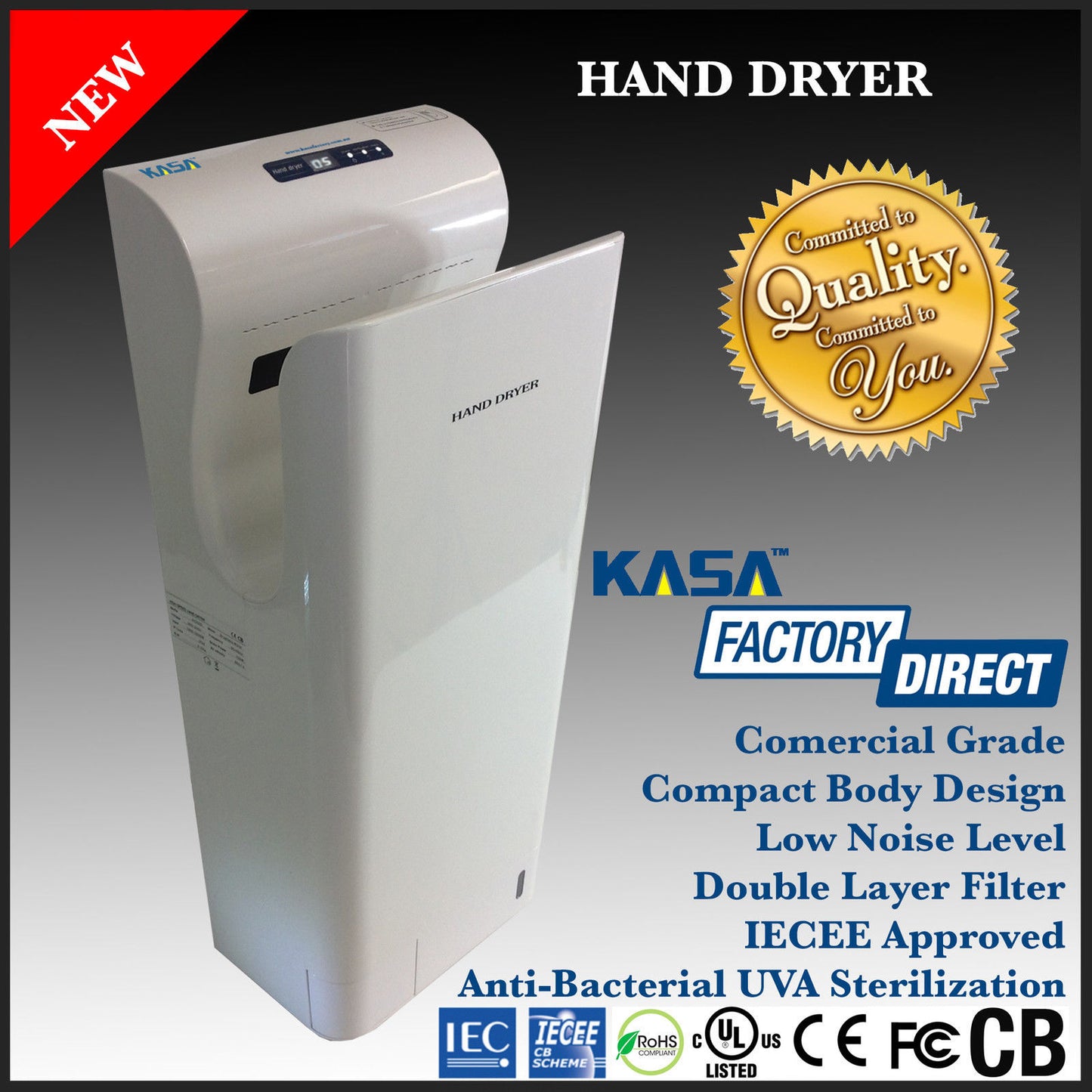 Washroom Lavatory Hand Dryer Brushless machine White Automatic Excessive Speed