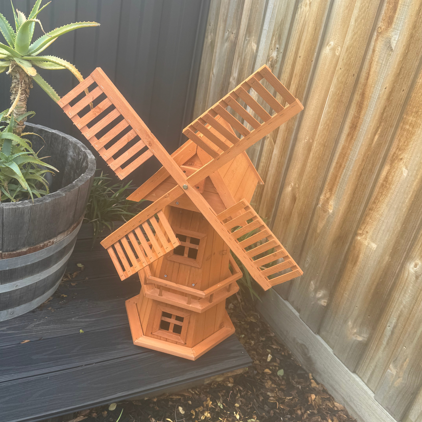 NEW 90CM WOODEN WINDMILL GARDEN ORNAMENT PLANT HOLDER OUTDOOR STATUE BIRD HOUSE!