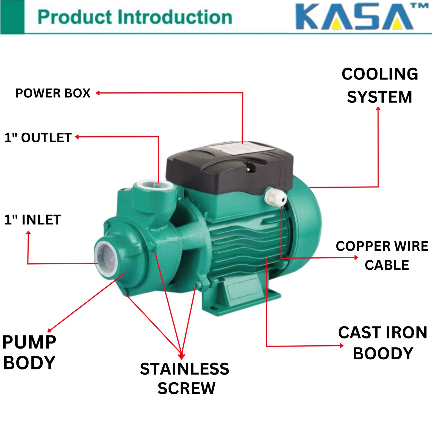 Kasa 24v DC Solar Pressure Water Pump Copper Motor Double Impeller 370W fully variable speed