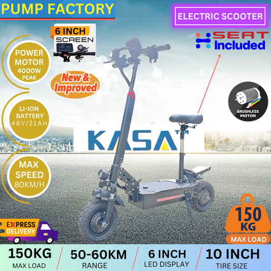 Kasa 4000w Electric Scooter Foldable 48v Motorised Portable 10" Off Road Tyre Removeable Battery T1pro Series 3 New Improved