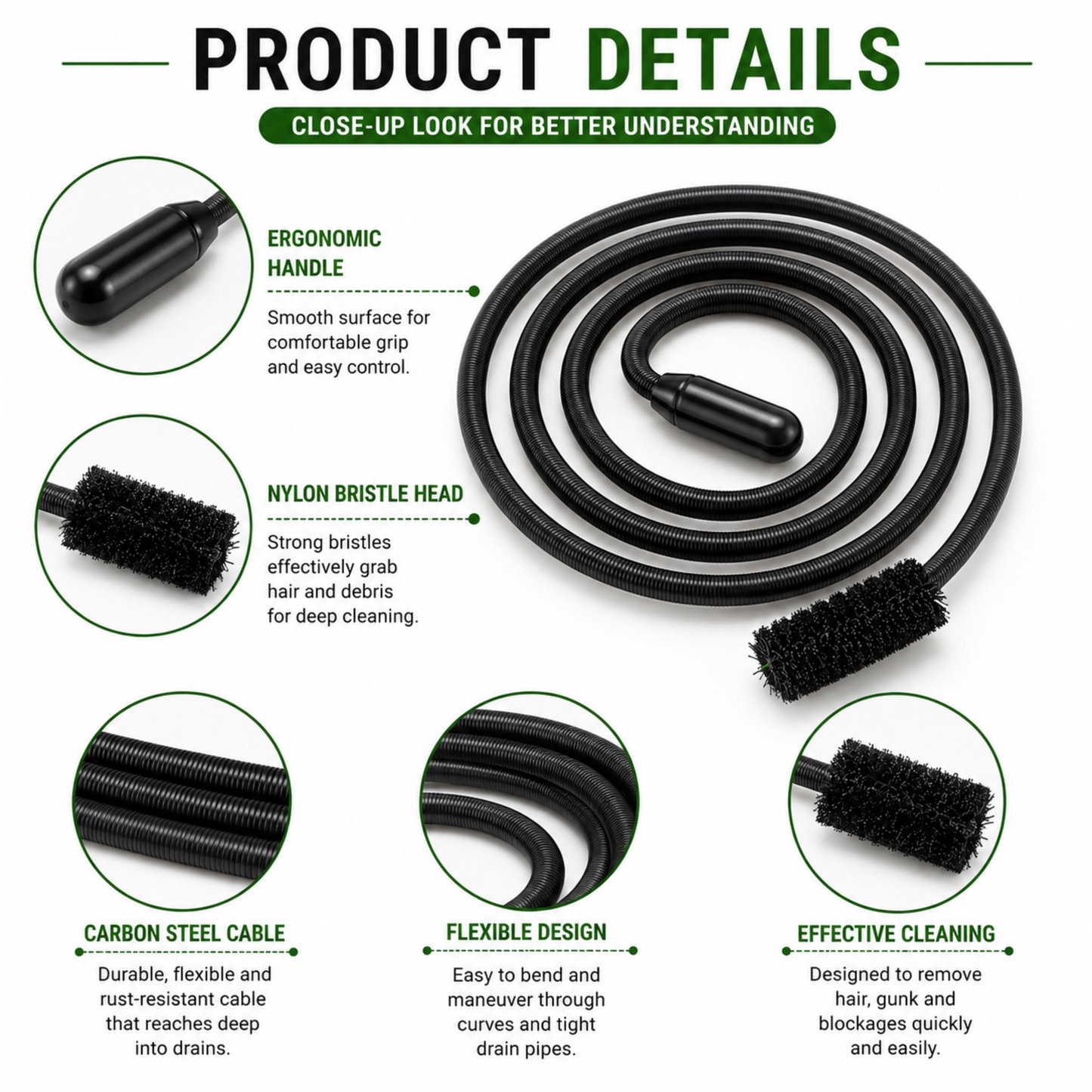 Turbo Snake Unclog Sink Tub Drain Clean Bathroom Hair Remover Kitchen Pipe Tool