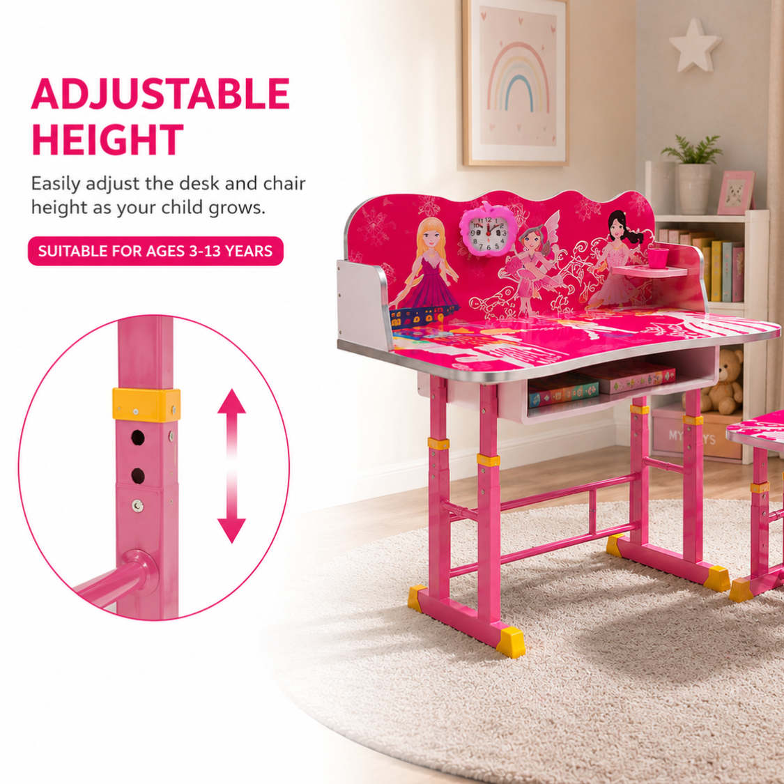 2 PCS Kids Table & Chairs Set Children Activity Play Study Desk Work Learning