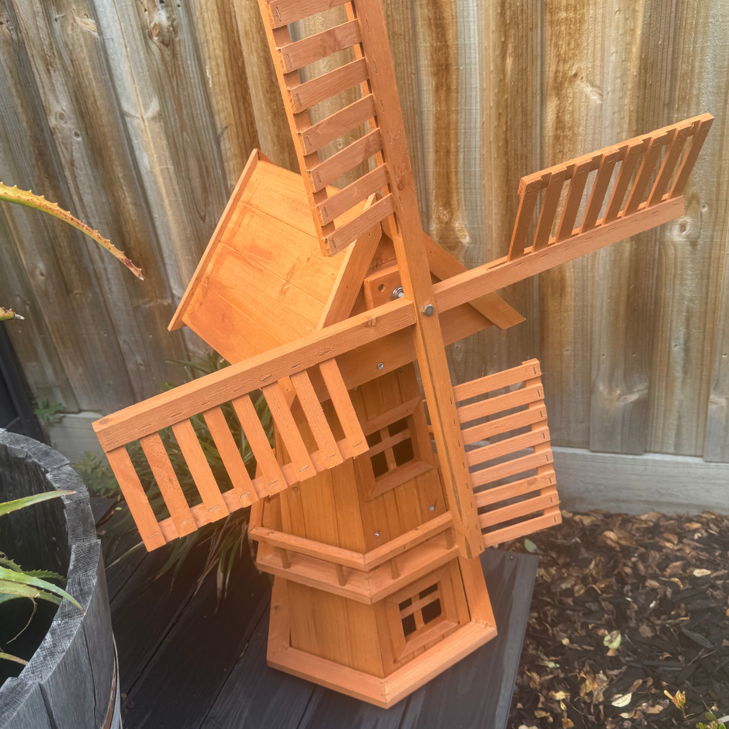 NEW 90CM WOODEN WINDMILL GARDEN ORNAMENT PLANT HOLDER OUTDOOR STATUE BIRD HOUSE!