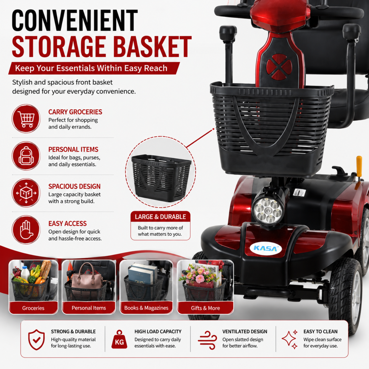 KASA Electric Mobility Scooter Portable 24V 20AH 350W Lithium Battery 10 Inch Tyres Elderly Aid Smart E-Scooter