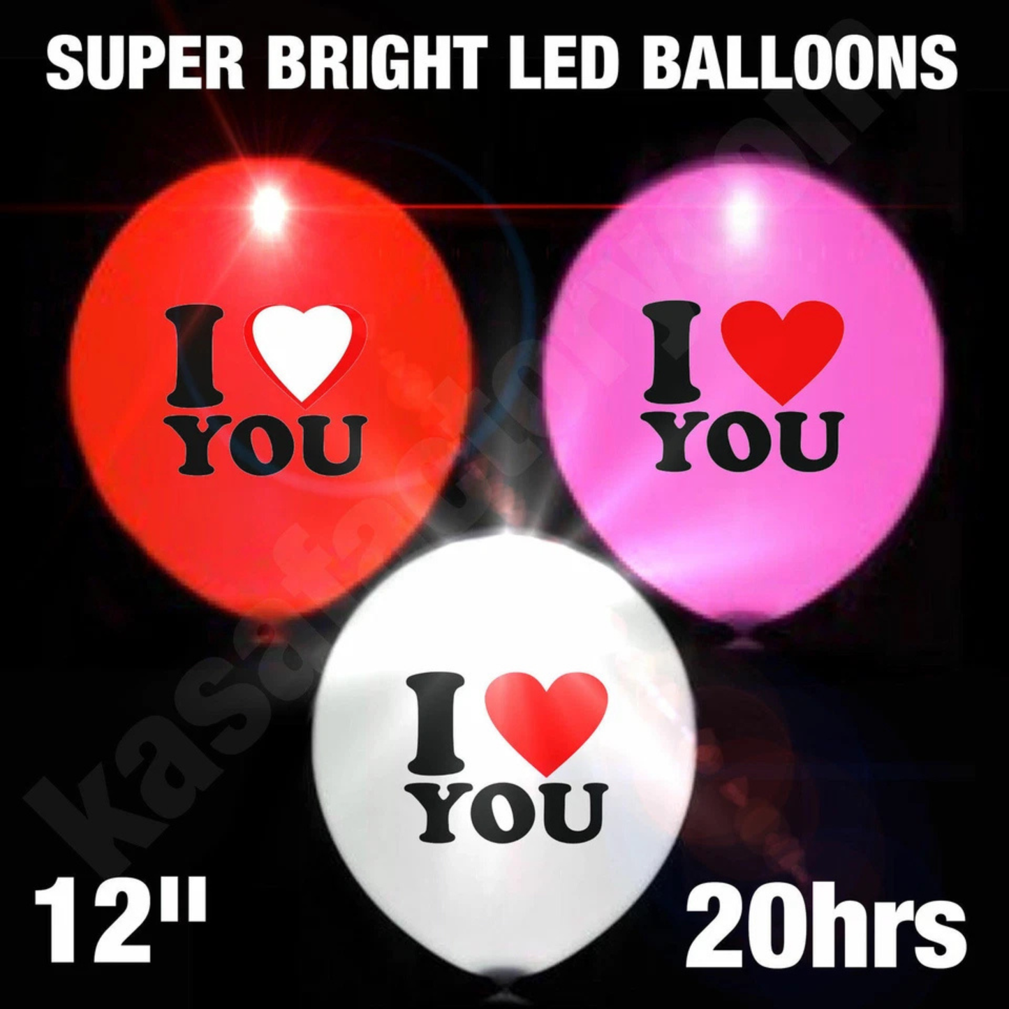 KASA LED Party Balloons I Love You 12 Inch Wedding Anniversary Valentine 3 Pack