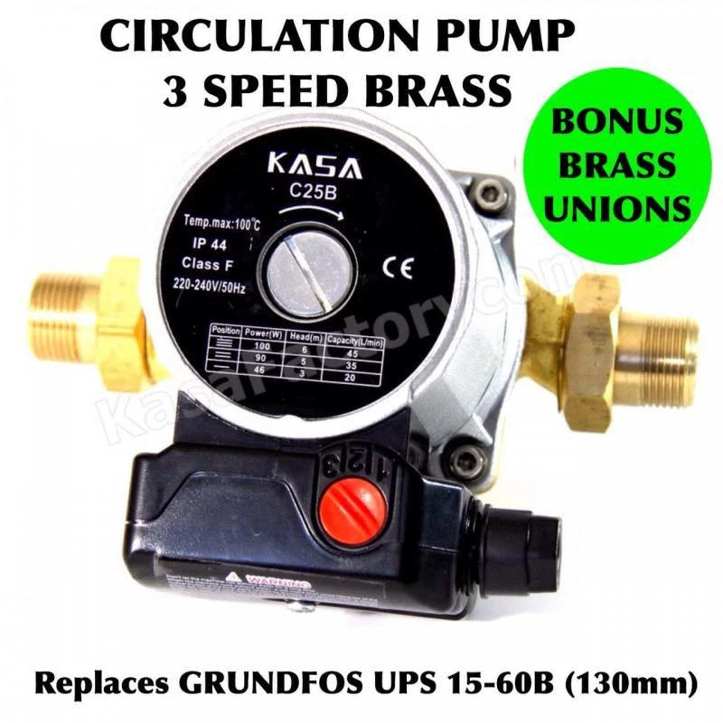 KASA Hot Water Circulation Pump 3 Speed Brass Solar Replaces Grundfos Circulating