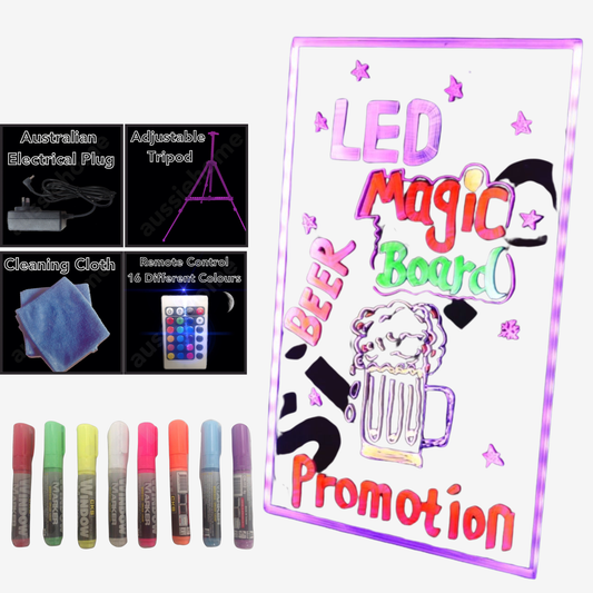 NEW 70x50CM LED WRITING BOARD NEON SIGN TRIPOD SIGNAGE FLUORESCENT LIGHT REMOTE