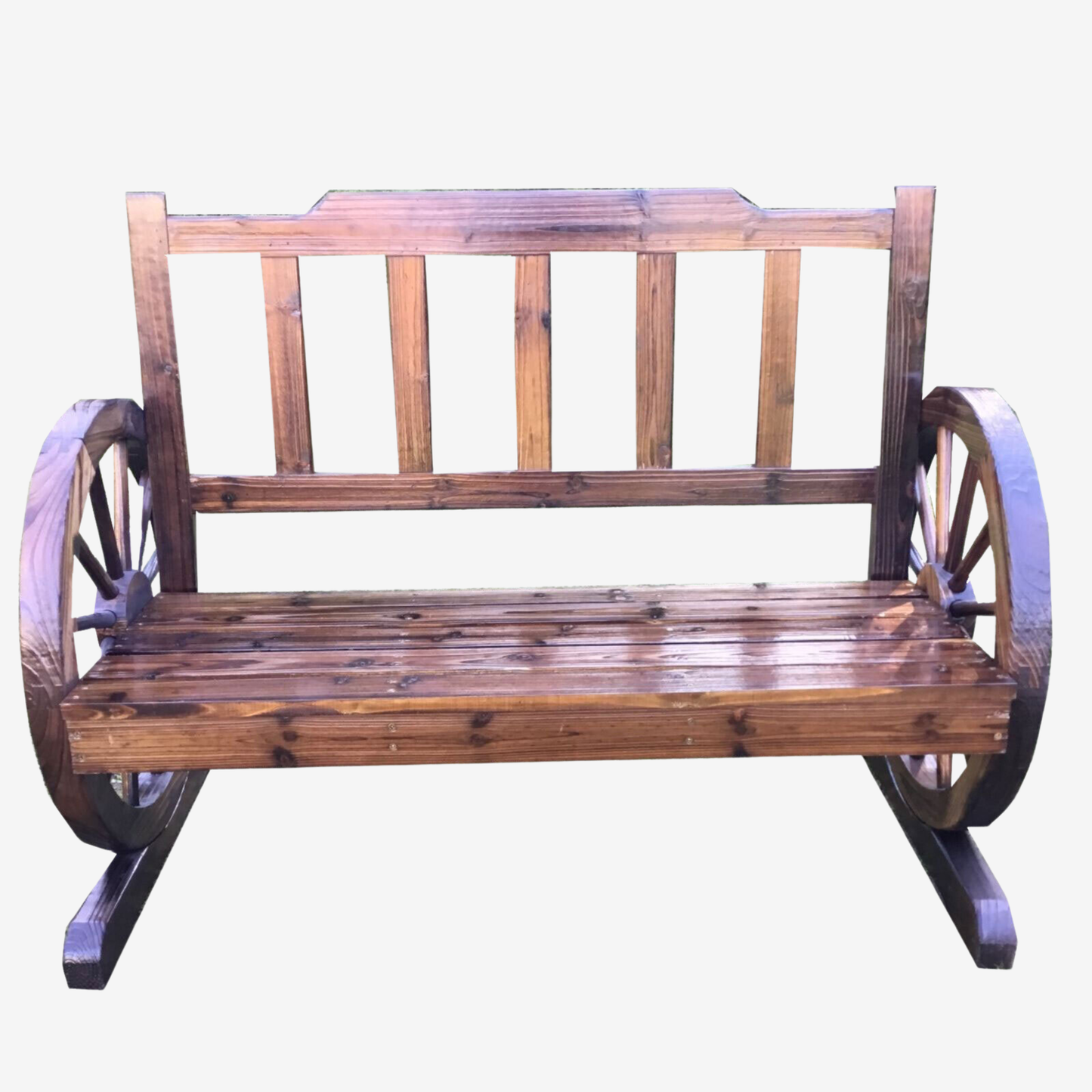 Outdoor Wooden Garden Bench Seat Wagon Wheel Chair