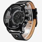BLACK - BLACK UNISEX QUARTZ WEIDE SPORTS WATCH GENUINE LEATHER 30M WATERPROOF