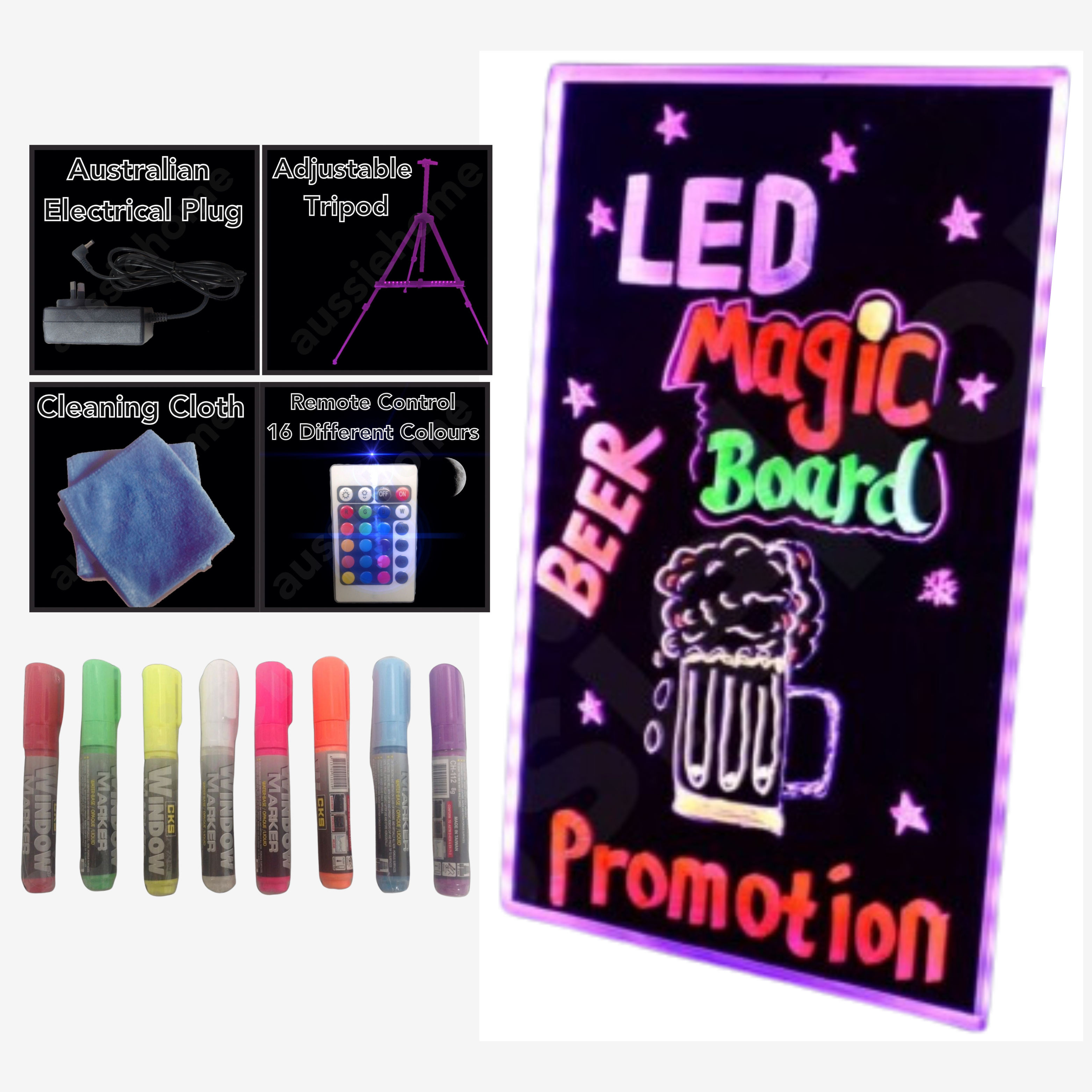 NEW 60X40CM LED WRITING BOARD NEON SIGN TRIPOD SIGNAGE FLUORESCENT LIG ...