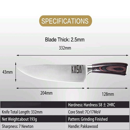 KASA Ergonomic Chef Knife Stainless Steel with Pakkawood Handle 8inch