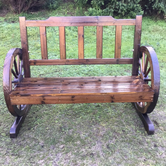 Outdoor Wooden Garden Bench Seat Wagon Wheel Chair