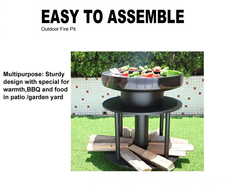 Outdoor Fire Pit BBQ Round Table Grill Garden Wood Burning Fireplace Stove