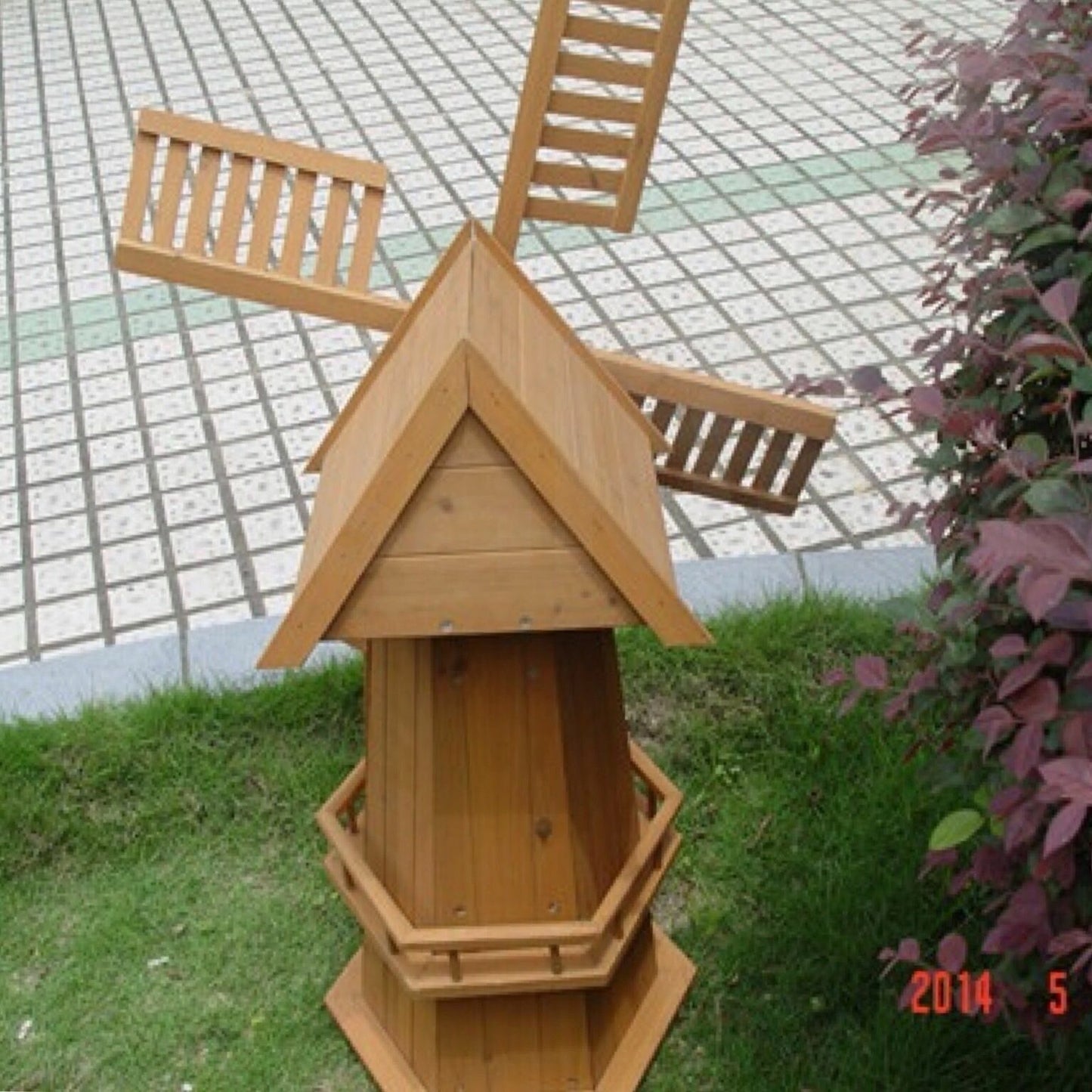 NEW 90CM WOODEN WINDMILL GARDEN ORNAMENT PLANT HOLDER OUTDOOR STATUE BIRD HOUSE!